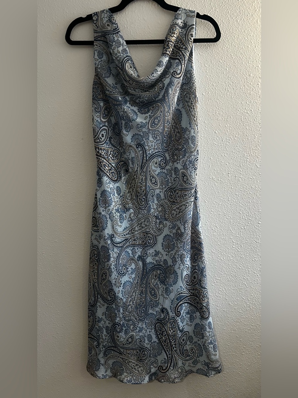 Vintage FLP Light Blue Paisley Cowl Neck Dress